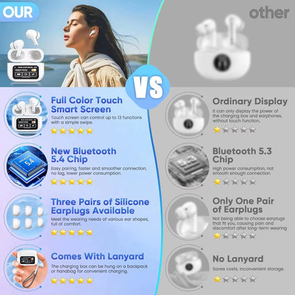 In Ear Earphones Wireless Earbuds Touch Control LCD Screen Earphone with ENC Noise Cancell Super Bass Premium Sound Long Battery