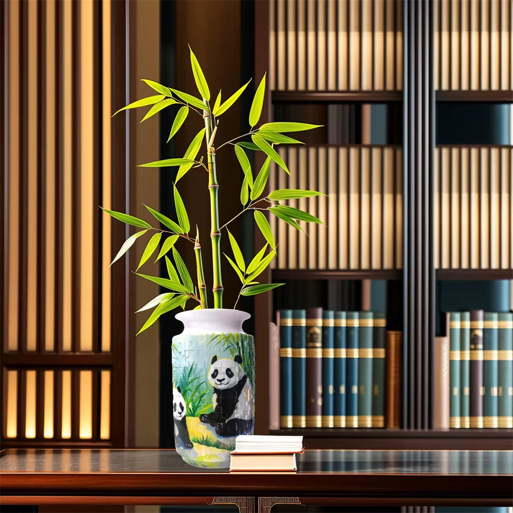 Rompecabezas 3D jarrón con pandas. 