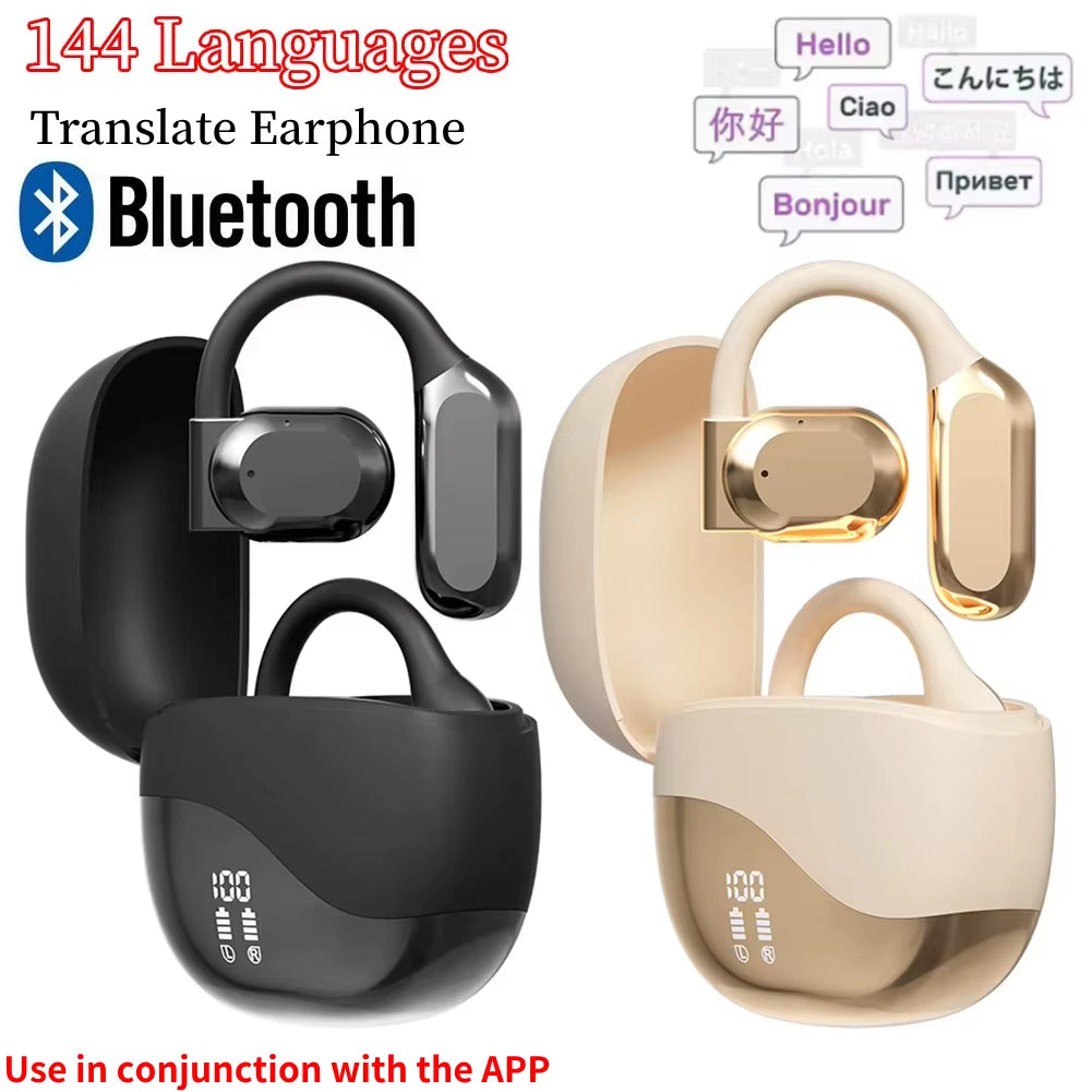 AI Translator Earbuds Bluetooth Real Time Translators Headphones Two-Way Instant Voice Translator Ear Hook for Business Travel