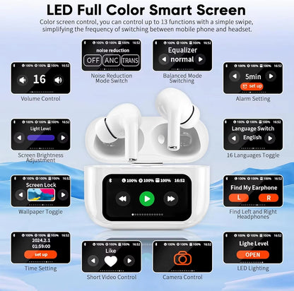 In Ear Earphones Wireless Earbuds Touch Control LCD Screen Earphone with ENC Noise Cancell Super Bass Premium Sound Long Battery