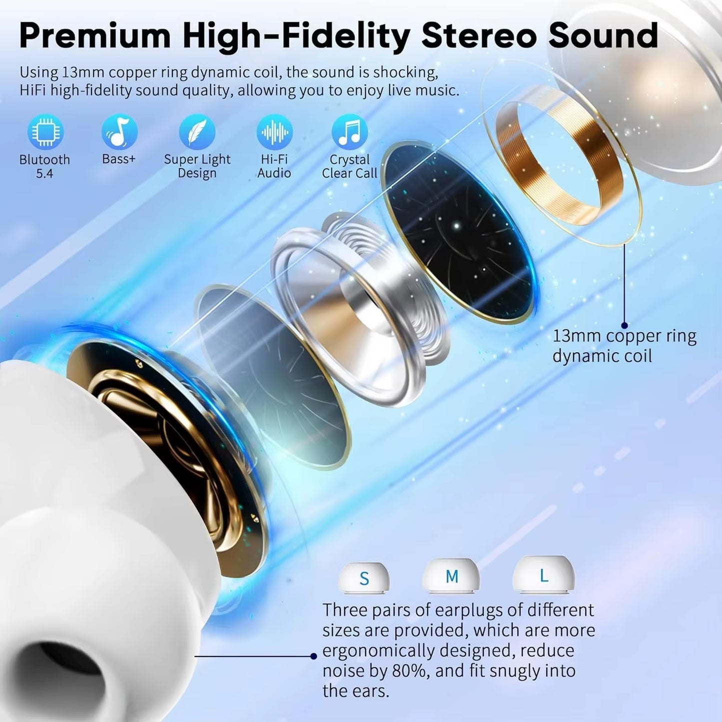 In Ear Earphones Wireless Earbuds Touch Control LCD Screen Earphone with ENC Noise Cancell Super Bass Premium Sound Long Battery